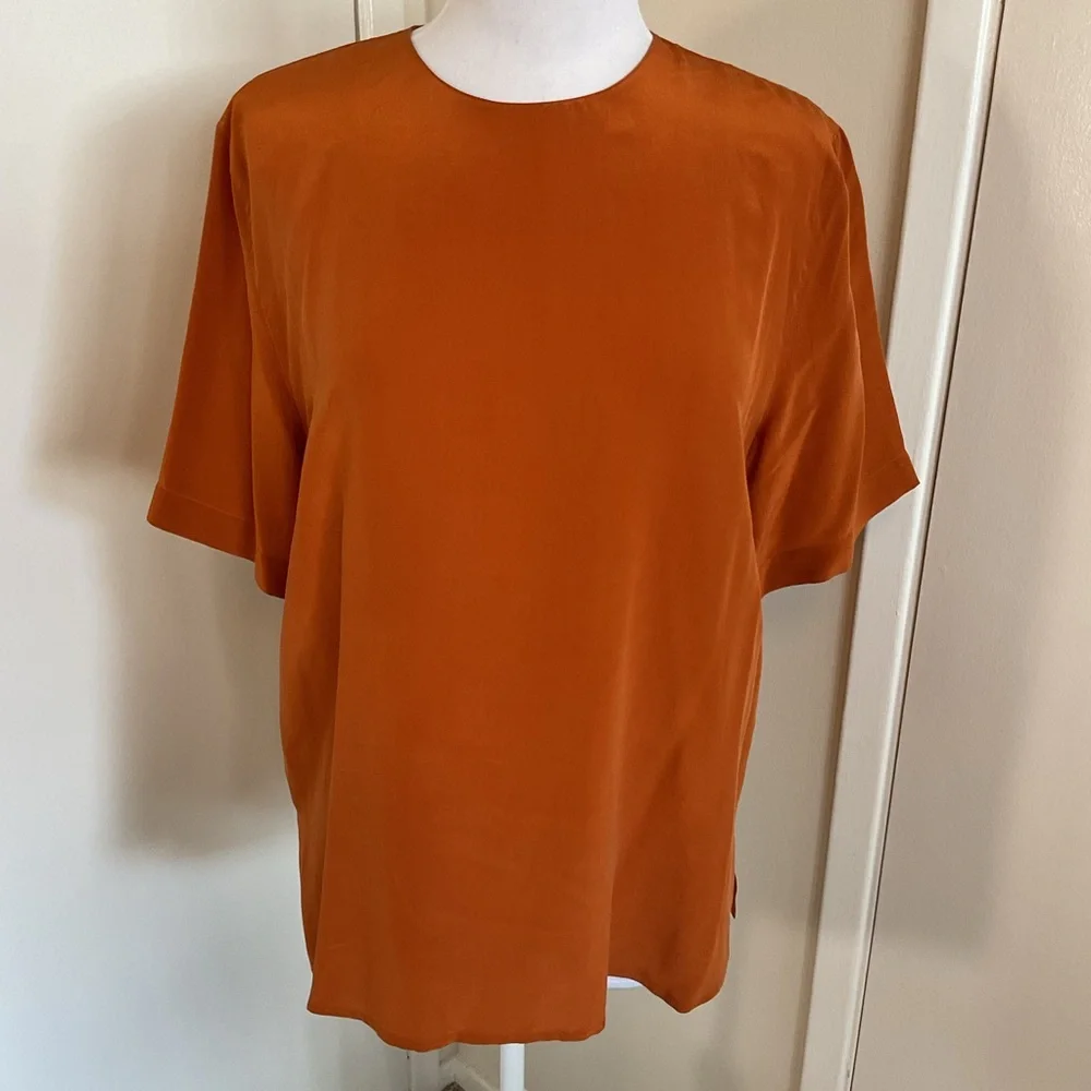Charter Club 100% Silk Blouse Size 14 Rust Orange Elegant Office Chic L/XL - Picture 2 of 5